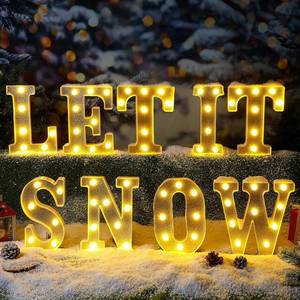 lot 12509 image: 9 Pcs Let It Snow Letter Light up Sign Indoor Winter Decorations Marquee LED Sign Outdoor Christmas Lights for Table and Wall Decor Home Happy Holidays Centerpiece