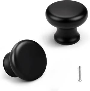 lot 12513 image: 15 Pack Modern Cabinet Knobs - 32mm (1.26) Diameter, 22mm (0.87) Height, Plastic Black Dresser Pulls with 25mm (0.98) Screw - Easy Install Drawer Pull for Kitchen, Bathroom &amp Wardrobe