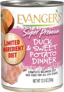 TWELVE COUNT - Evanger's Super Duck &amp; Sweet Potato Dinner, 12.5 oz Each   Limited Ingredient Wet Dog Food   Grain &amp; Gluten Free Recipe   Easy to Digest for Sensitive Stomachs