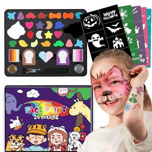 lot 12083 image: AMIIR 24-Colors Halloween Makeup Face Painting Kit High Pigment Professional Costume Theater Stage Cosplay SFX Party Carnival Art Body Facepaint w Accessories