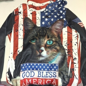 lot 12089 image: USA AMERICAN FLAG CAT HOODIE SIZE L