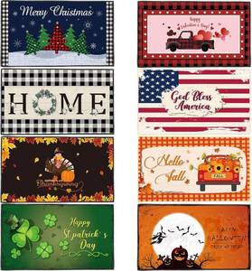 Timgle 8 Pcs Seasonal Door Mat 29 x 17 Inch Interchangeable Holiday Front Doormat Larger Seasonal Welcome Floor Entrance Door Mat for Indoor Outdoor Decoration Seasonal Doormat for All Seasons