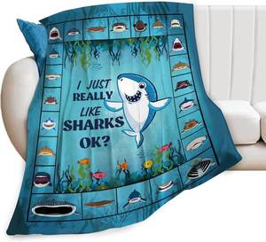 lot 12097 image: Shark Blanket for Girl Woman Blue Shark Throw Blanket Funny Sharks Stuff Decor Merch Cozy Flannel Soft Warm Plush Lightweight Bedding Shark Gifts for Boys Man Sofa Bedding Couch 50X40