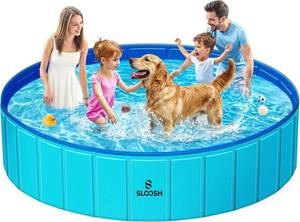 lot 12102 image: SLOOSH Foldable Dog Kiddie Pool - Portable Hard Plastic Doggie Swimming Pool, Anti-Slip Collapsible Pets Bath Tub Suitable for Kids Toddler Indoor Outdoor Backyard Use (Blue, 71 x 12)