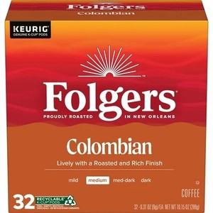 lot 12118 image: Folgers Colombian Coffee, Medium Roast, Keurig K-Cup Pods, 32 Count Box
