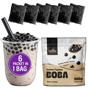 lot 12148 image: Fusion Select Instant Boba - No-Cook Instant Tapioca Pearls for Bubble Tea Drinks, Hot or Cold Sweet Milk Beverage - Microwave or Heat With Boiling Water - Real Brown Sugar Flavored Balls (6)