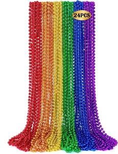 lot 12151 image: 24 PCS Rainbow Beads Necklaces, 33 Round Pride Beaded Bulk, LGBT Colorful Plastic Bead Necklaces, 6 Colors Pride Month Parade Throw Accessories Stuff for Gay Lesbian Party Supplies Decorations