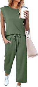 lot 12211 image: CHICZONE Two Piece Summer Sets for Women Casual Travel Vacation Outfits Wide Leg Crop Pants Lounge Sets SIZE M
