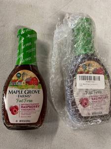 lot 12288 image: 2 Jars Maple Grove Farms of Vermont  Fat Free Raspberry Vinaigrette Dressing 8 fl. oz. Glass Bottle