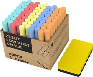 lot 12294 image: Colored Chalk with Magnetic Eraser, 80PCS Low Dust Chalks Stick Bulk for Chalkboard Blackboard Non-Toxic
