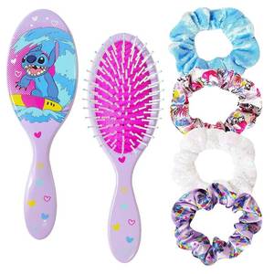 lot 12322 image: 2 Pack LUV HER Lilo & Stitch Hair Accessory 5 Pcs Set - 1 Regular 9 inch Stitch Hairbrush & 4 Scrunchies - Detangling Brush - Elastic Hair Ties Ropes for Girls, Ages 3