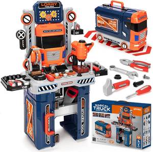 lot 12343 image: Kids Tool Bench with Electric Drill and Power Miter Saw, Construction Workbench Toys for Boys Age 3 4 5 6 7 8, Toddler Realistic Tools Table Playset, Tool Box Set, Christmas Birthday Gift for Kids 3-5
