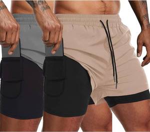COOFANDY Men's 2 Pack Running Shorts 2 in 1 Workout Shorts Quick Dry Gym Training Athletic Jogger with Phone Pockets XS