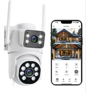 lot 13082 image: Merkury Smart Outdoor Camera 1080p - Dual Lens Pan-Tilt Security Cam, White (1-Pack)