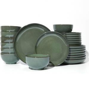 Plates and Bowls Sets for 8, 24 Piece Dinnerware Set for Large Families & Entertaining, Elegant Design, Dishwasher & Microwave Safe, Chip Resistant and Durable, Forest Green - Retail: $159