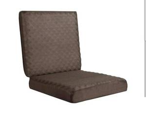lot 15523 image: Brown Egg Crate Foam Recliner Cushion with Back Support for Long Sitting, Non-Slip Seat Pad (20 x 20 x 4 in, Set of 1) - Retail $104