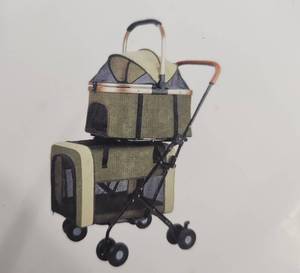 lot 15528 image: Double Pet Stroller for Dogs and Cats Dog Stroller Foldable Travel Carriage with Detachable Carriers, Safety Belts, and 4 Lockable Wheels for Small to Medium Pets �� Ideal for Multi-Pet Homes (Green) - Retail $129