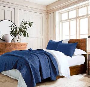 lot 15530 image: HORIMOTE HOME 100% Cotton Quilt Set Queen Size, Navy Blue Pre-Washed 3-Piece Bedspread Coverlet Set, Cozy Lightweight Stitching Bedding Cover with 2 Shams in Geometric Pattern for All Season - Retail $93