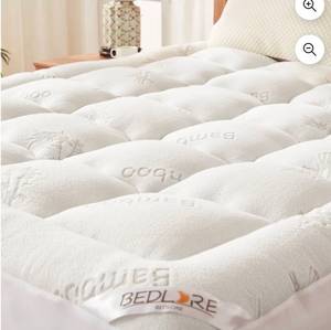 lot 15534 image: BEDLORE Queen Mattress Topper with Deep Pockets 6-18 inch, Pillow Top Pad for Back Pain Relief,Thick Soft Mattress Cover(White) - Retail $97