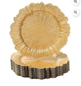 lot 15538 image: Gold Charger Plates Set of 48, Reef Plate Chargers for Dinner Plate, Round Plastic Table Chargers for Thanksgiving, Christmas - Retail $0