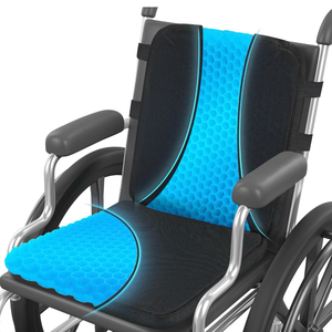 lot 15544 image: Sunlit Large Gel Seat Cushion & Back Cushion for Long Sitting with Non-Slip Cover, Gel Cushions for Wheelchair Office Chair Car Seat, Reduce Tailbone Pressure Hip Pain Relief (18.5x16.9x 1.57) - Retail $39