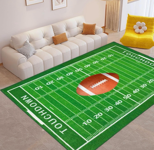 lot 15546 image: Football Field 6x9 Rug for Boys Bedroom Sports Rugs for Boys Room Decor, Soft Football Rug for Kids Playroom, Area Rug for Game Room or Man Cave Carpet - Retail $99
