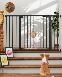 lot 15552 image: Cumbor 29.7-48 Baby Gate for Stairs, Moms Choice Awards Winner-Dog Gate for Doorways, Auto Close Safety Pet Gate for Dogs Indoor, Easy Install Pressure Mounted Child Gate with Walk Thru Door, Black - Retail $86