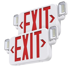lot 15557 image: Led Combo Emergency Exit Sign Light with Two Adjustable Head Lights and Backup Battery Exit Light,US Standard Red Letter Commercial Emergency Exit Lighting,UL 924,AC120277V (2Pack) - Retail $59