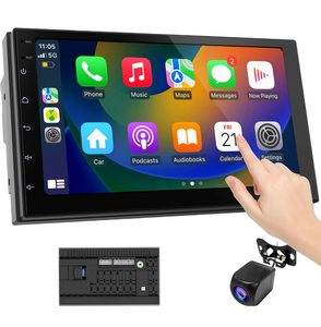 lot 15559 image: Wireless CarPlay Screen for Car & Android Auto Head Unit - Touchscreen 7 Inch Double Din Car Stereo with Backup Camera for All Cars (232GB) - Retail $149