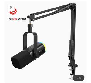lot 15560 image: FIFINE AmpliGame AM8T USBXLR Dynamic Microphone Kit with Boom Arm Stand - Retail $69