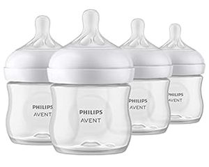 lot 15565 image: Philips AVENT Natural Baby Bottle with Natural Response Nipple, Clear, 4oz, 4pk, SCY90004 (B09649R98Q) - Retail $30