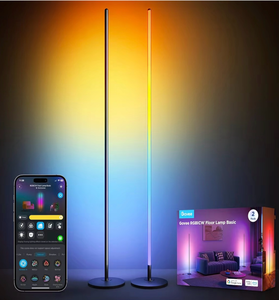lot 15585 image: Govee RGBIC Floor Lamp Basic 2-Pack, Compatible with Alexa, LED Smart Standing Lamp with Voice Control, Color Changing Bedside Floor Lamp for Bedroom, Nightstand Corner Lights, Black - Retail $169