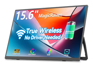 lot 15590 image: Wireless Portable Monitor with 8000mAh Battery, 15.6 1080P Second Screen for Home & Office, AirPlay & Miracast Casting, No Cables or Drivers Needed, Up to 5 hrs Use, Works with Laptop & PC & Phone - Retail $229