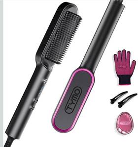 lot 15613 image: Hair Straightener Brush, TYMO Ring Hair Straightener Comb Straightening Brush for Women with 5 Temps 20s Fast Heating & Dual Voltage, Black - Retail $59