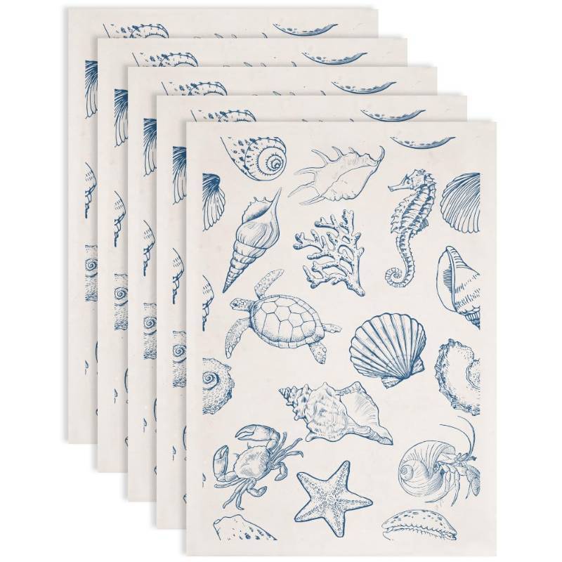 lot 54929 image: 5PCS Marine Life Underglaze Paper Transfer Scallops Seahorses Turtles Transfer Paper for Clay Ceramic Porcelain Under Glaze Transfers for Pottery Enamel Decals Papers Handcrafted Gifts - Retail $9
