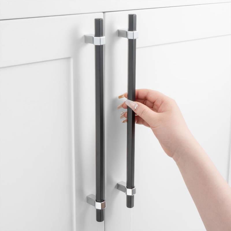 lot 54951 image: 1PCS 10Inch Hole Centers, Black and Chrome Cabinet Pulls Matte Black and Polished Chrome Cabinet Handles AP1310 Kitchen Hardware for Cabinets Drawers Dresser Cupboard Bedroom Bathroom Vanity - Retail $8