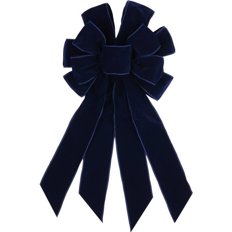 lot 54968 image: Large Navy Velvet Christmas Bow 11.42x20.87 - Premium Flocked Holiday Wreath Decoration for Indoor Outdoor Tree Topper Door Garland Classic Decor Gift - Retail $10