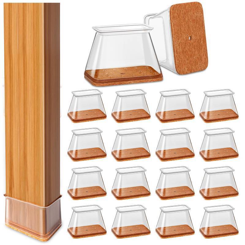 lot 54974 image: 28Pcs Chair Leg Floor Protectors Rectangle for Hardwood Floors Silicone Caps Covers Felt Furniture Pads Clear Chair Sliders, Protect The Floor from Scratches(FitL 1.5-2,W 0.75-1) - Retail $15