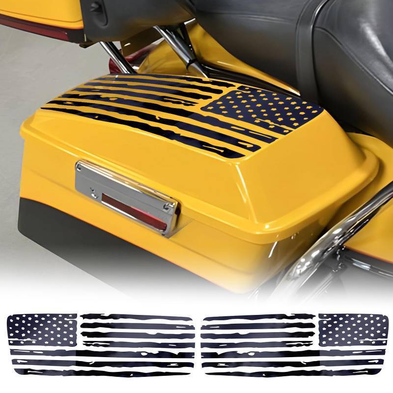 lot 54987 image: American Flag Saddle Bag Lid Decals SaddleBag Vinyl Cover Exterior Accessories Black Compatible with 1993-2013 Harley Davidson Touring 2pcs  - Retail $29