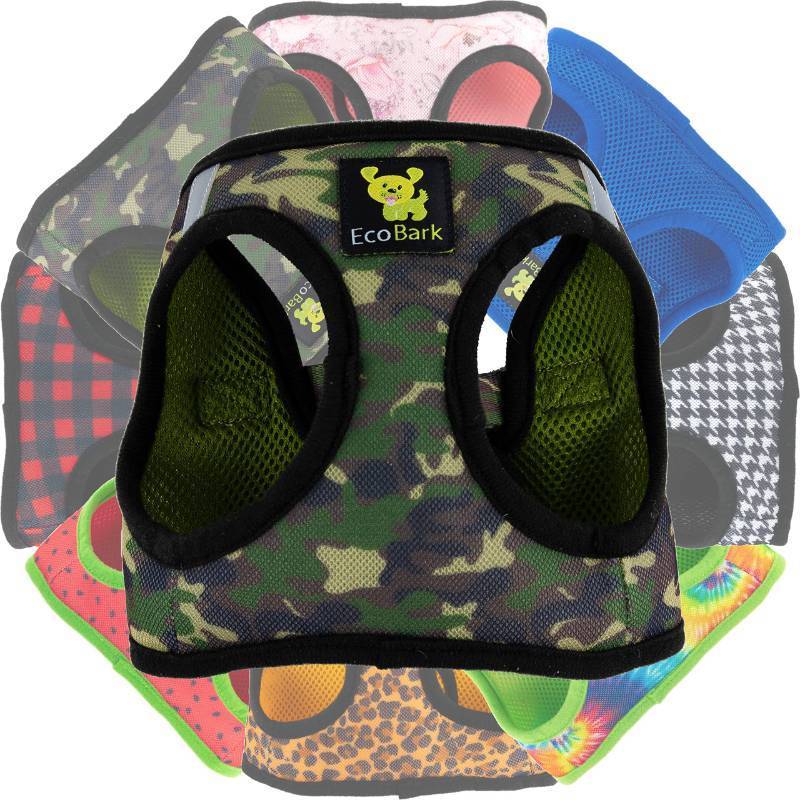 lot 54991 image: Step in Dog Harness - Eco-Friendly Teacup Dog Harnesses for XXS, XS, and Small Dogs - Reflective and Adjustable Mini Body Halter Vest -Tiny Soft Mesh Toy Breed Harness Under 5 lbs (Camo, XXS) - Retail $22