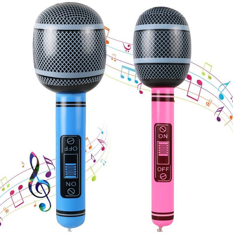 lot 55044 image: 2 PCS Inflatable Microphones Large Size Blow up Microphone Toy Inflatable Microphone for 80s 90s Party Decorations - 80s 90s Decorations Supplies Plastic Prop 27.5 Inches (BluePink) - Retail $9