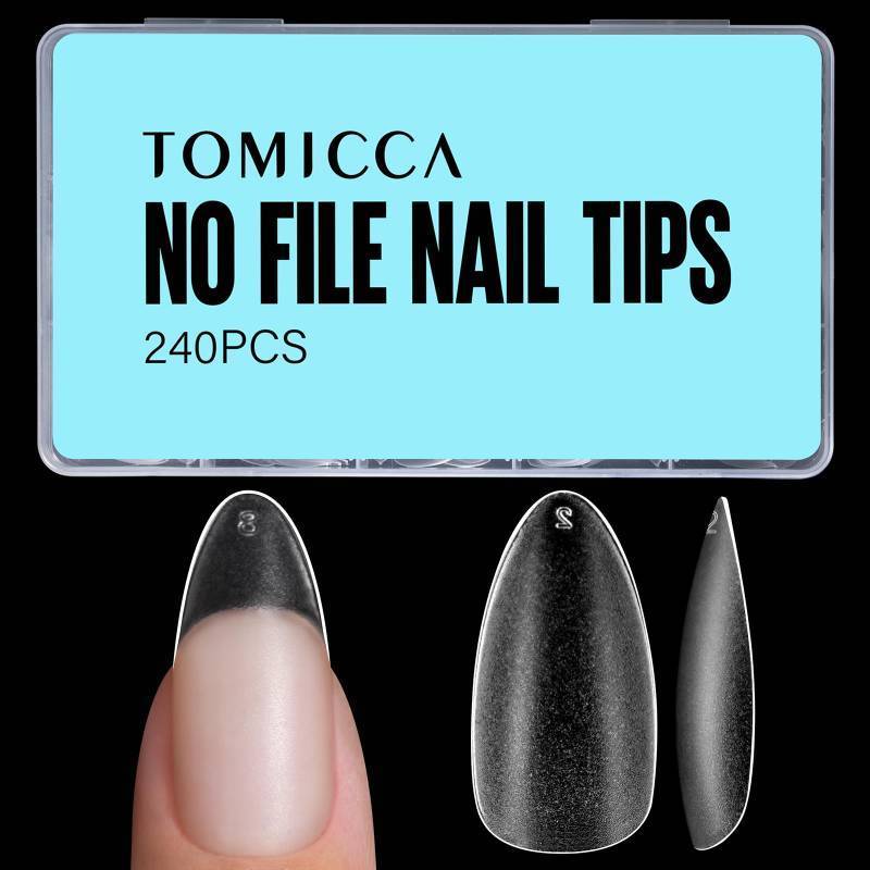 lot 55057 image: TOMICCA Medium Almond Nail Tips 240pcs, Acrylic Nail Tips Almond Shape, Gel Nail Kit Fake Nails Clear Nails for Nail Extension Art Home DIY Nail Salon 12 Sizes