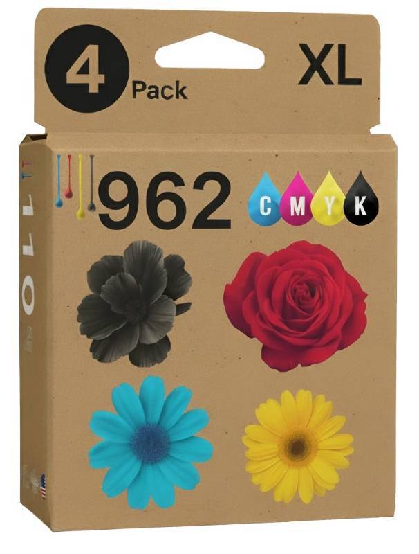 lot 55060 image: Ink Cartridge for 962XL Ink. Works with HP OfficeJet Pro 9015 9025 9010 9018 9020 9022 Printers. 4 Combo Pack (Black, Cyan, Magenta, Yellow) 962 Inkjet - Retail $33