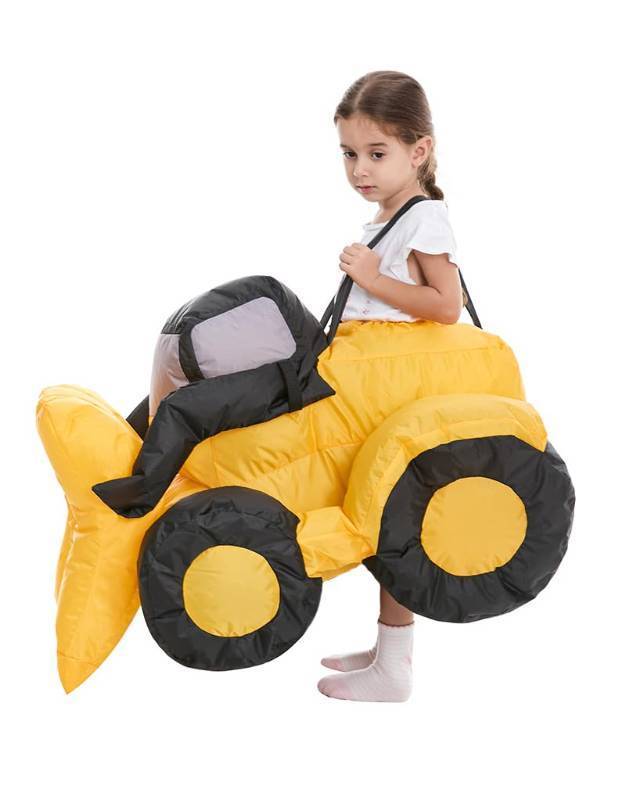lot 55066 image: Inflatable Construction Digger Costume Toddler, Blow Up Ride On Tractor Cosplay Kids Child Girls Boys, Riding Truck Halloween Costume Children 4T - Retail $34