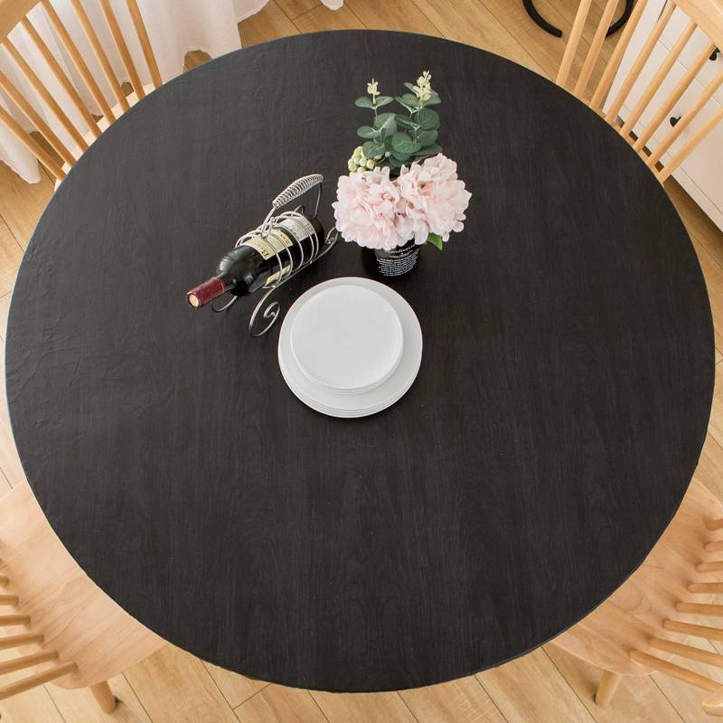 lot 55069 image: Round Vinyl Fitted Tablecloth with Flannel Backing Elastic Edge Table Cover Waterproof Stain-Resistant Wipeable Tablecloths Fits 45-56 Round Tables - Retail $19