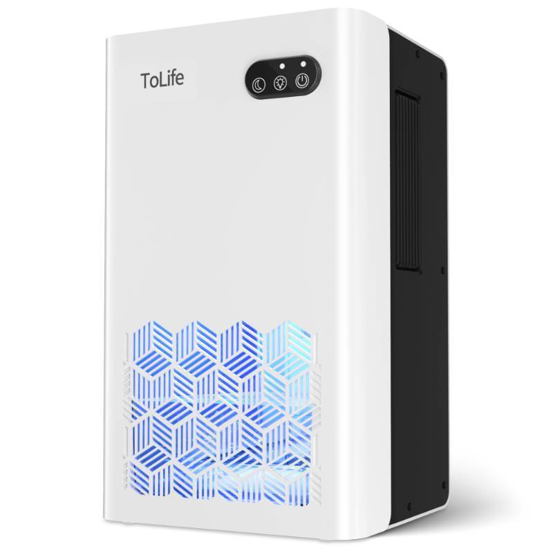 lot 55098 image: Dehumidifier for Home, 1000 sq.ft Dehumidifiers for Basement Bedroom Bathroom with 95 OZ Water Tank, Auto Shut Off 7 Colors LED Light, White Black - Retail $79