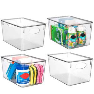 lot 44599 image: ClearSpace Plastic Storage Bins With lids, 4 Pack Perfect Pantry Organization and Storage Fridge Organizer, Pantry Storage Containers and Storage Bins, Cabinet Organizers - Retail $40