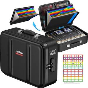 Fireproof Document Box, Hard Case Fireproof Document Organizer with Lock, Water Resistant Safe Box for Important Documents Certificates Laptop Passports, Black - Retail: $50