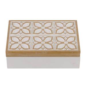 lot 44604 image: Wooden Box - Decorative Keepsake Boxes with Hinged Lid, Flower Carved Design, 10.31 W - Retail $33