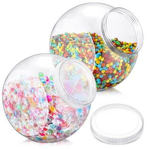 lot 44608 image: 2 Pcs Plastic Candy Jar with Lid 192 oz 1.5 Gallon Large Slanted Storage Jar Clear Food Storage Canisters for Cookies Jelly Beans Snacks Candy Buffet Indoor Outdoor Wedding (White) - Retail $29